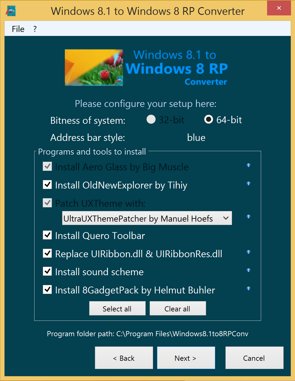Windows 8.1 to 8 RP Converter: setup wizard